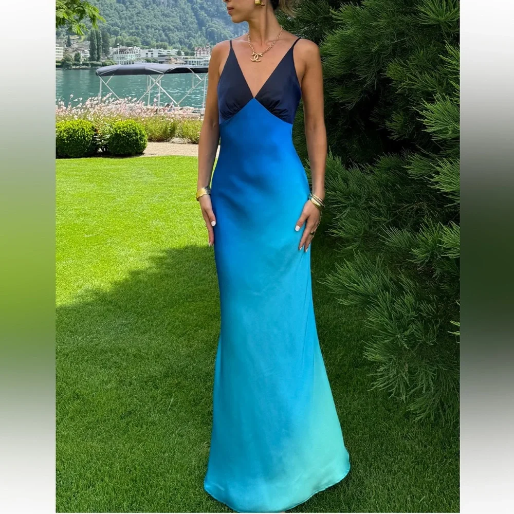 12th Tribe Mirabella Blue Satin Sorbet Maxi Dress - Picture 2 of 9